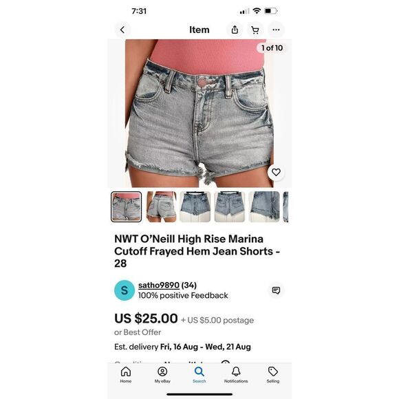 O’Neill High Rise Marina Cutoff Frayed Hem Jean Shorts 28 NWT boho festival stre - Picture 12 of 13